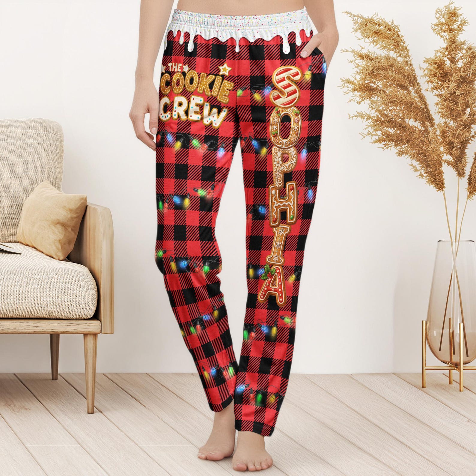 Personalized Cookie Crew Lounge Pants, Christmas Matching Family Outfits, Custom Gingerbread Name Pajama Pants, Holiday Gift for Mom Dad