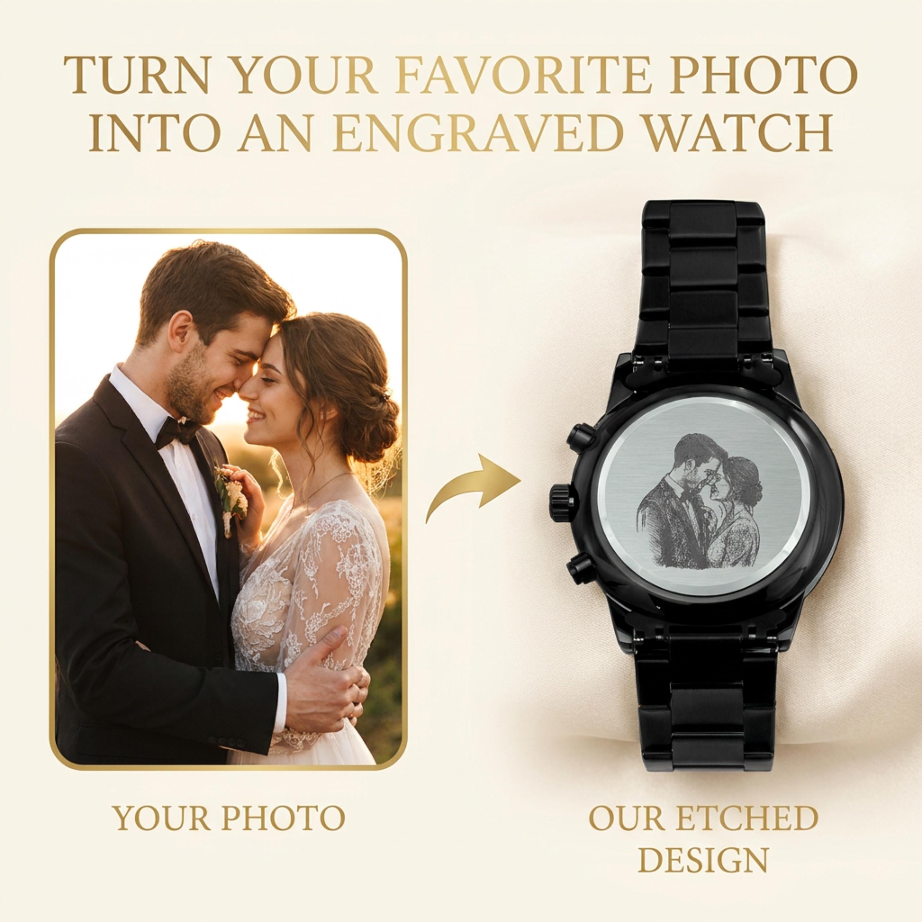 Personalized Photo Engraved Watch for Men, Personalized Picture Watch, Custom Photo Gift, Anniversary Gift for Husband, Boyfriend & Memorial Keepsake
