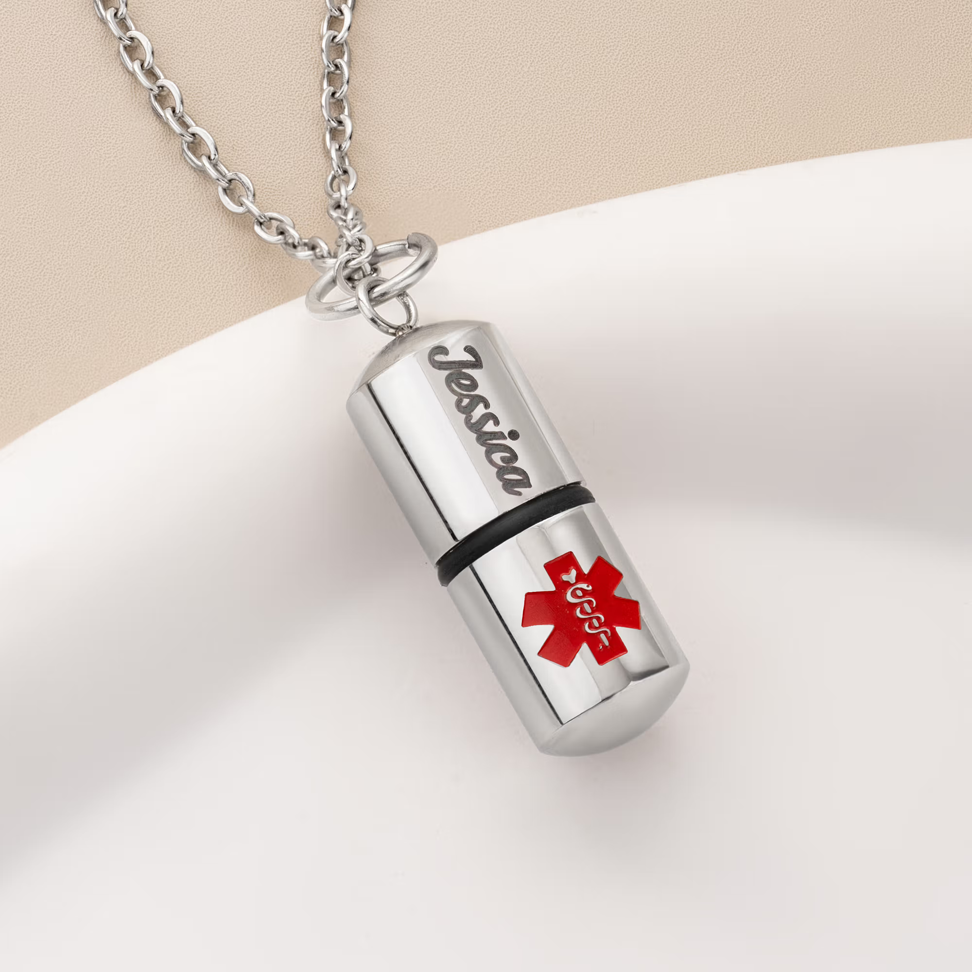 Personalized Openable Capsule-Shaped Necklace with Name and Medical Note Emergency Survival Birthday Gift for Diabetic Autism