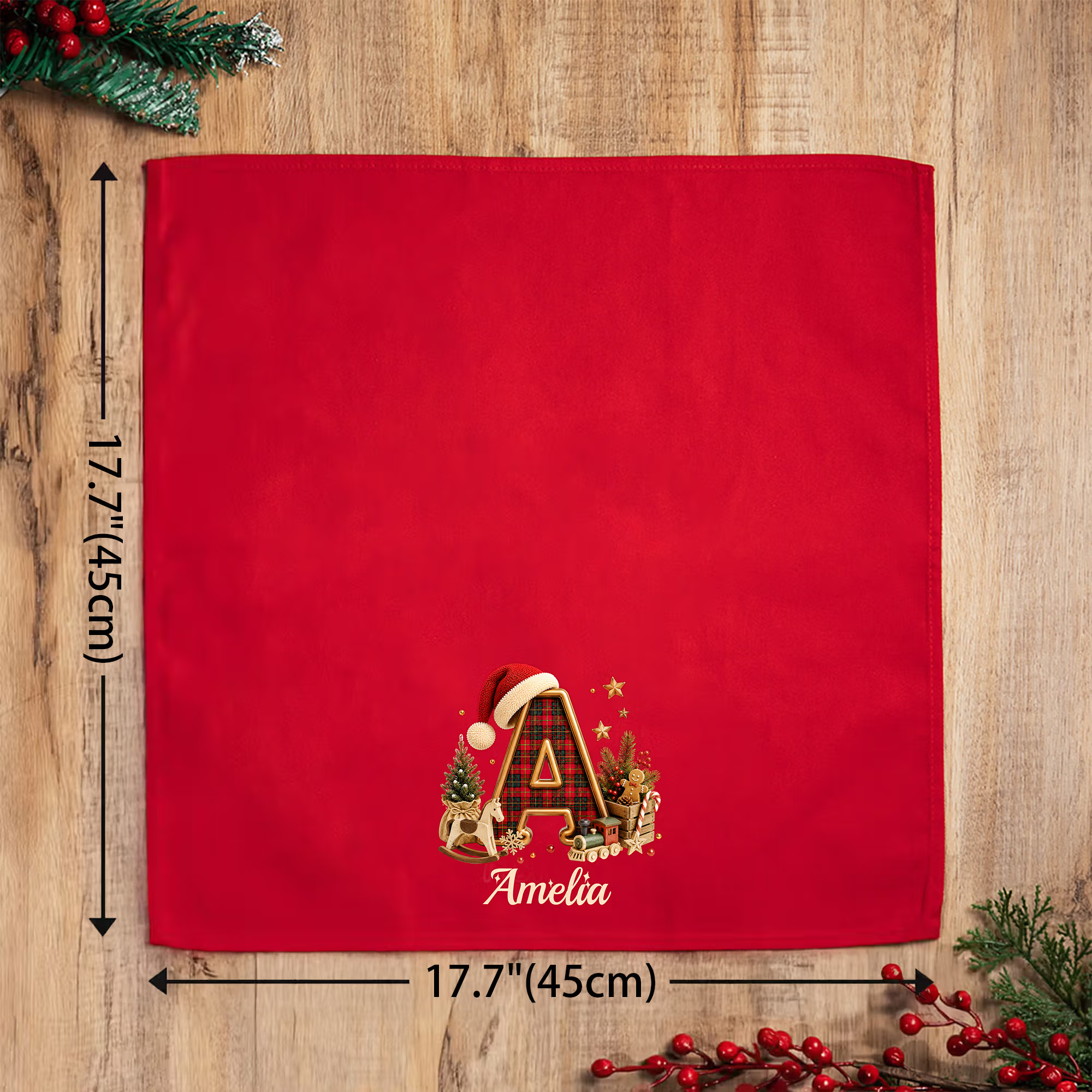 Personalized 100% Cotton Plaid Christmas Hat Initial Red Christmas Napkin with Name Table Decor Christmas Gift for Neighbors 