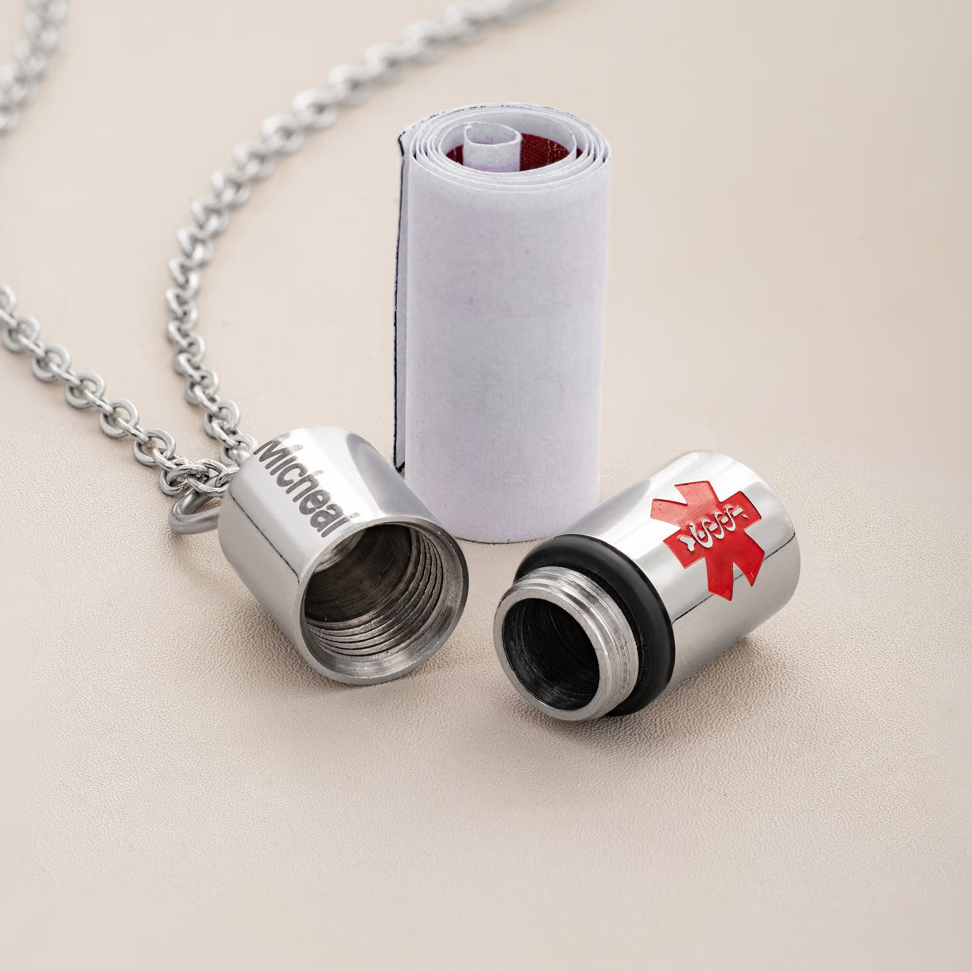 Personalized Openable Capsule-Shaped Necklace with Name and Medical Note Emergency Survival Birthday Gift for Diabetic Autism