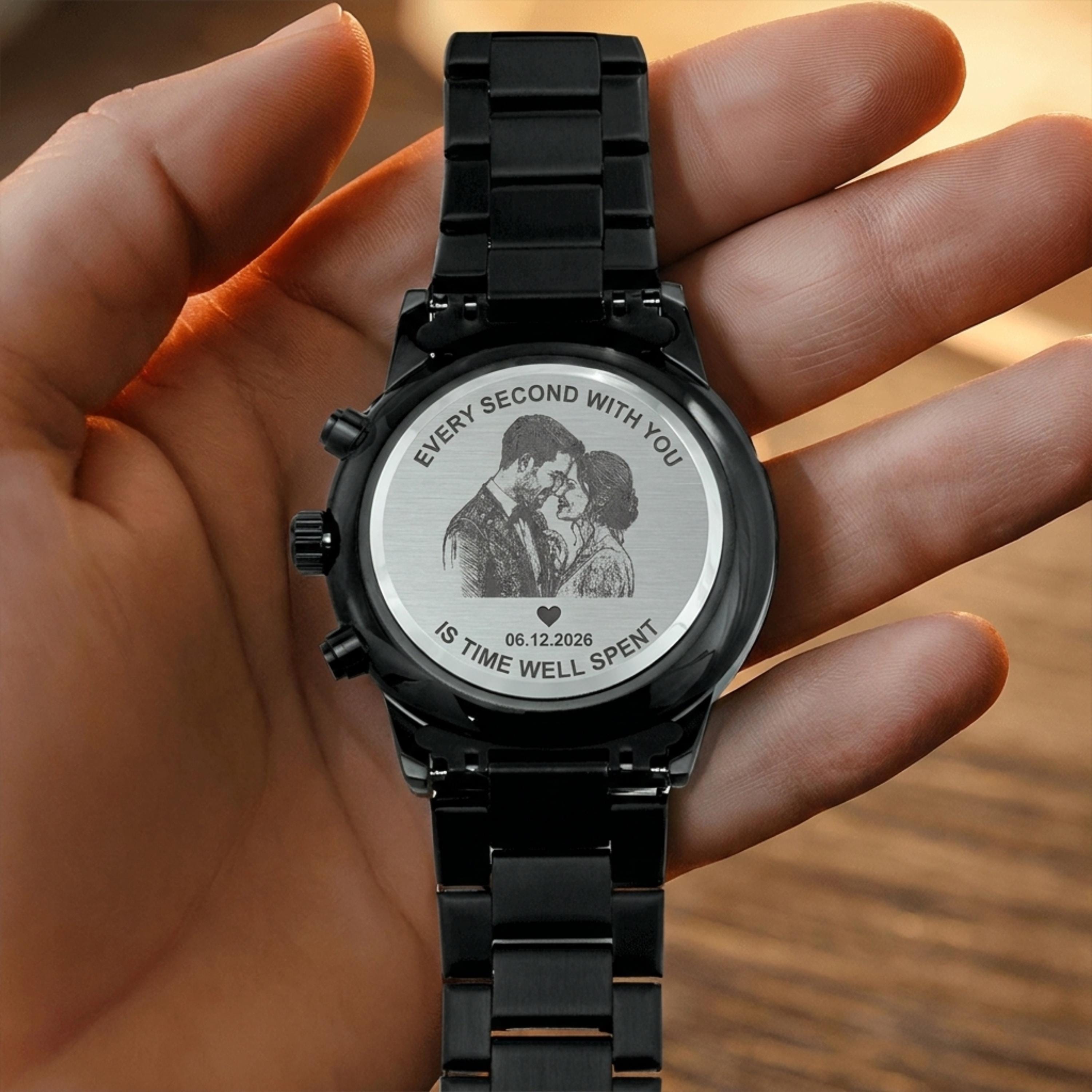 Personalized Photo Engraved Watch for Men, Personalized Picture Watch, Custom Photo Gift, Anniversary Gift for Husband, Boyfriend & Memorial Keepsake