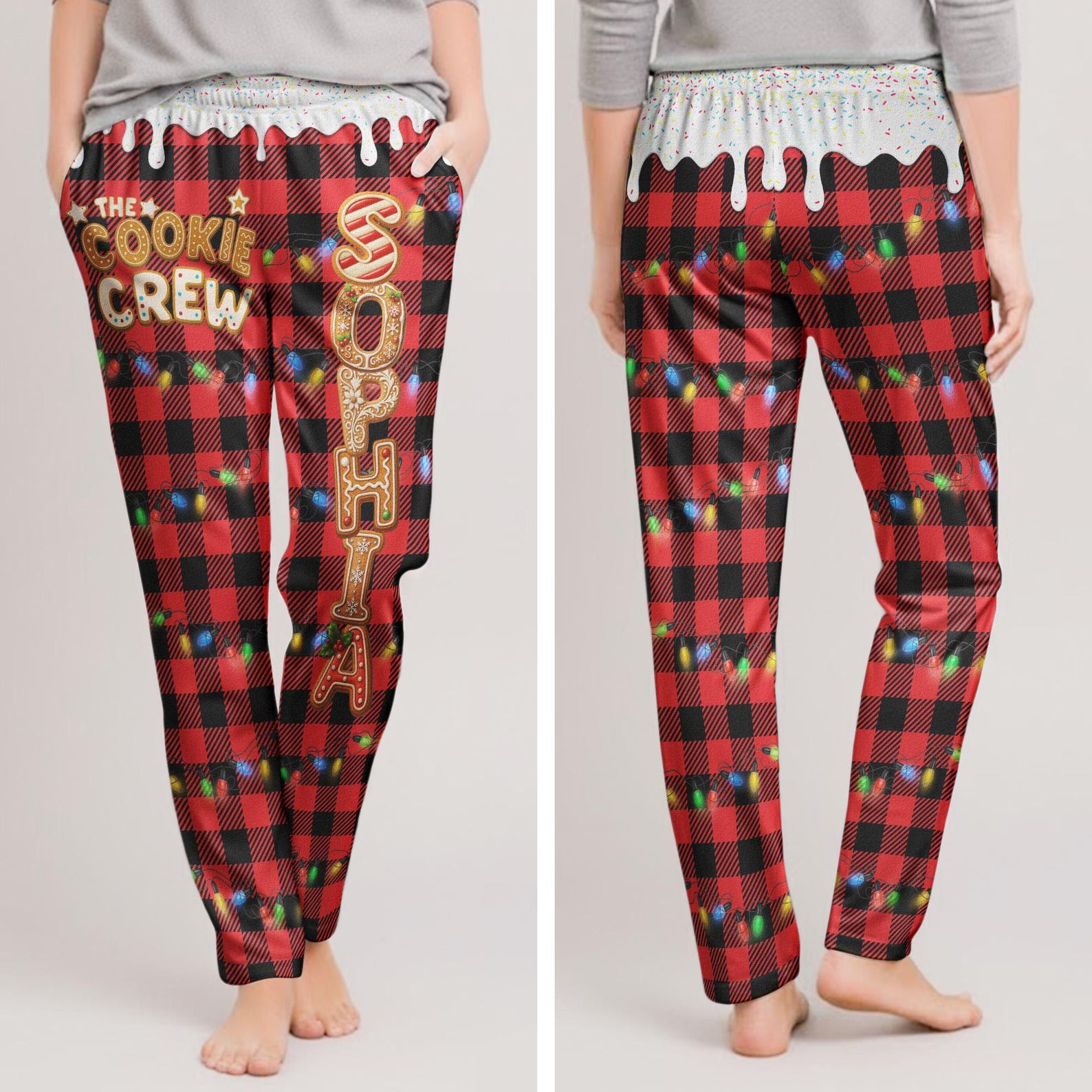 Personalized Cookie Crew Lounge Pants, Christmas Matching Family Outfits, Custom Gingerbread Name Pajama Pants, Holiday Gift for Mom Dad
