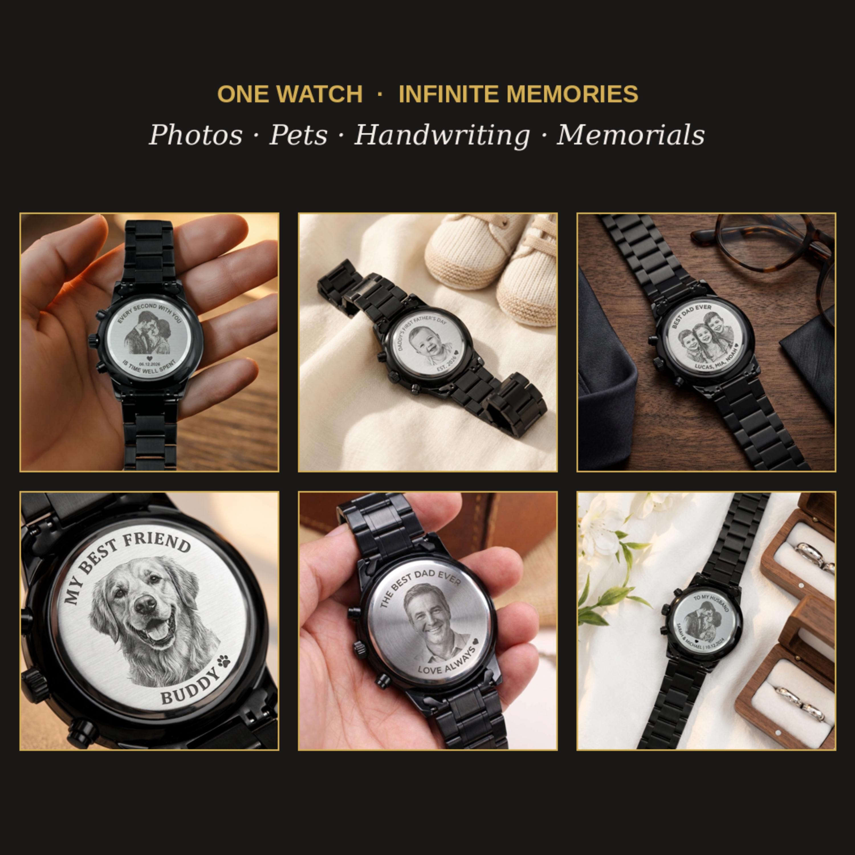 Personalized Photo Engraved Watch for Men, Personalized Picture Watch, Custom Photo Gift, Anniversary Gift for Husband, Boyfriend & Memorial Keepsake