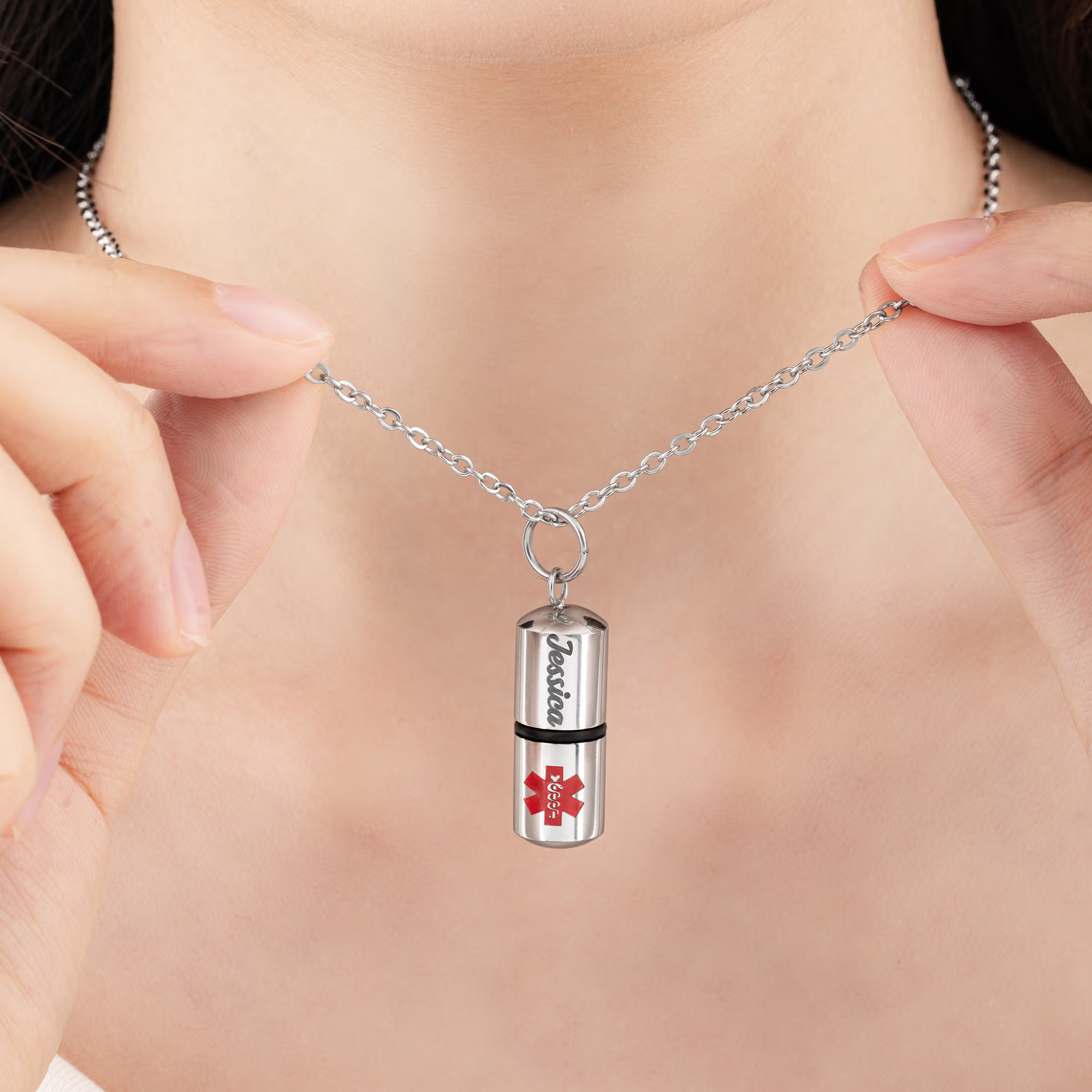 Personalized Openable Capsule-Shaped Necklace with Name and Medical Note Emergency Survival Birthday Gift for Diabetic Autism