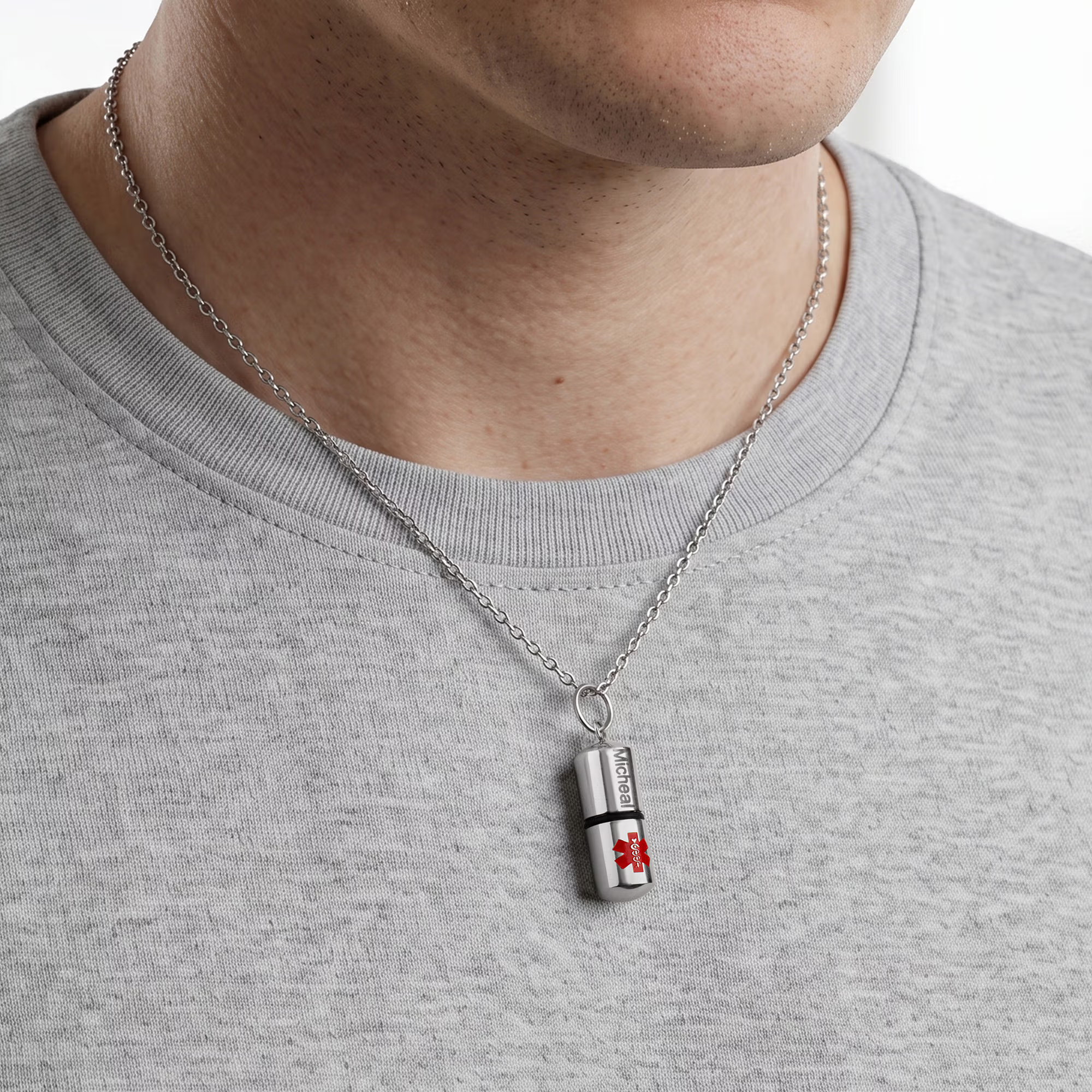 Personalized Openable Capsule-Shaped Necklace with Name and Medical Note Emergency Survival Birthday Gift for Diabetic Autism