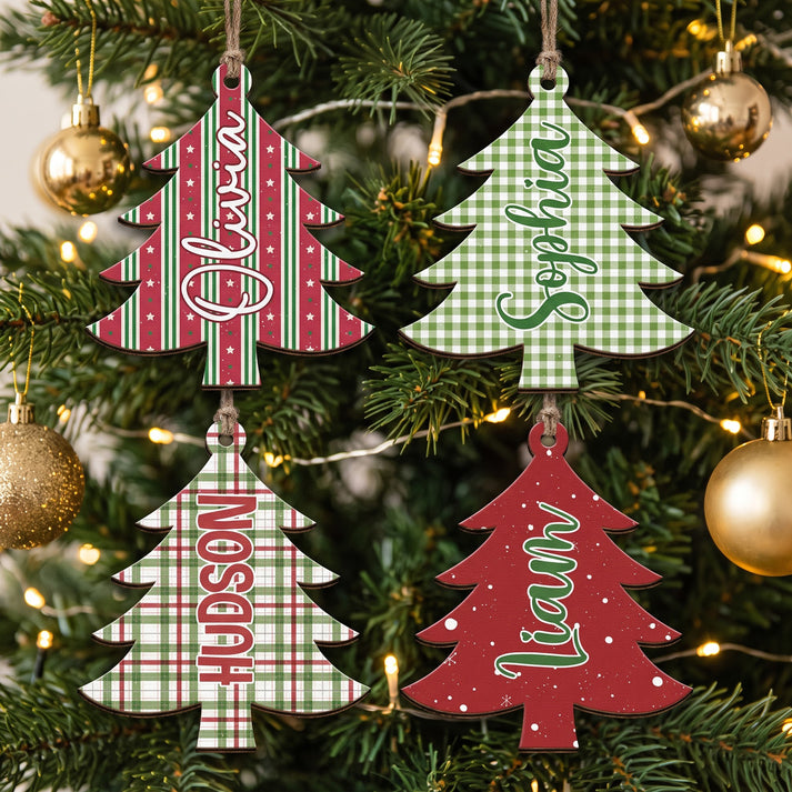 Personalized Wooden Christmas Tree With Pattern Ornament