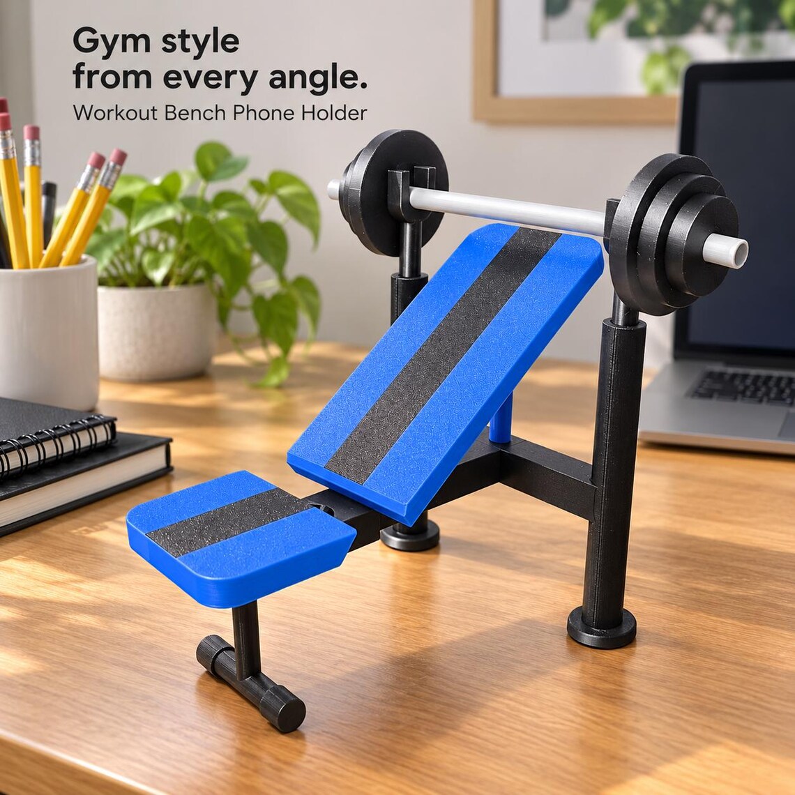 Personalized 3D Printed Workout Bench Phone Holder, Gym Lover Gift, Weight Bench Phone Stand, Fitness Desk Decor, Bodybuilder Gift, 3D Printed Gym Accessory