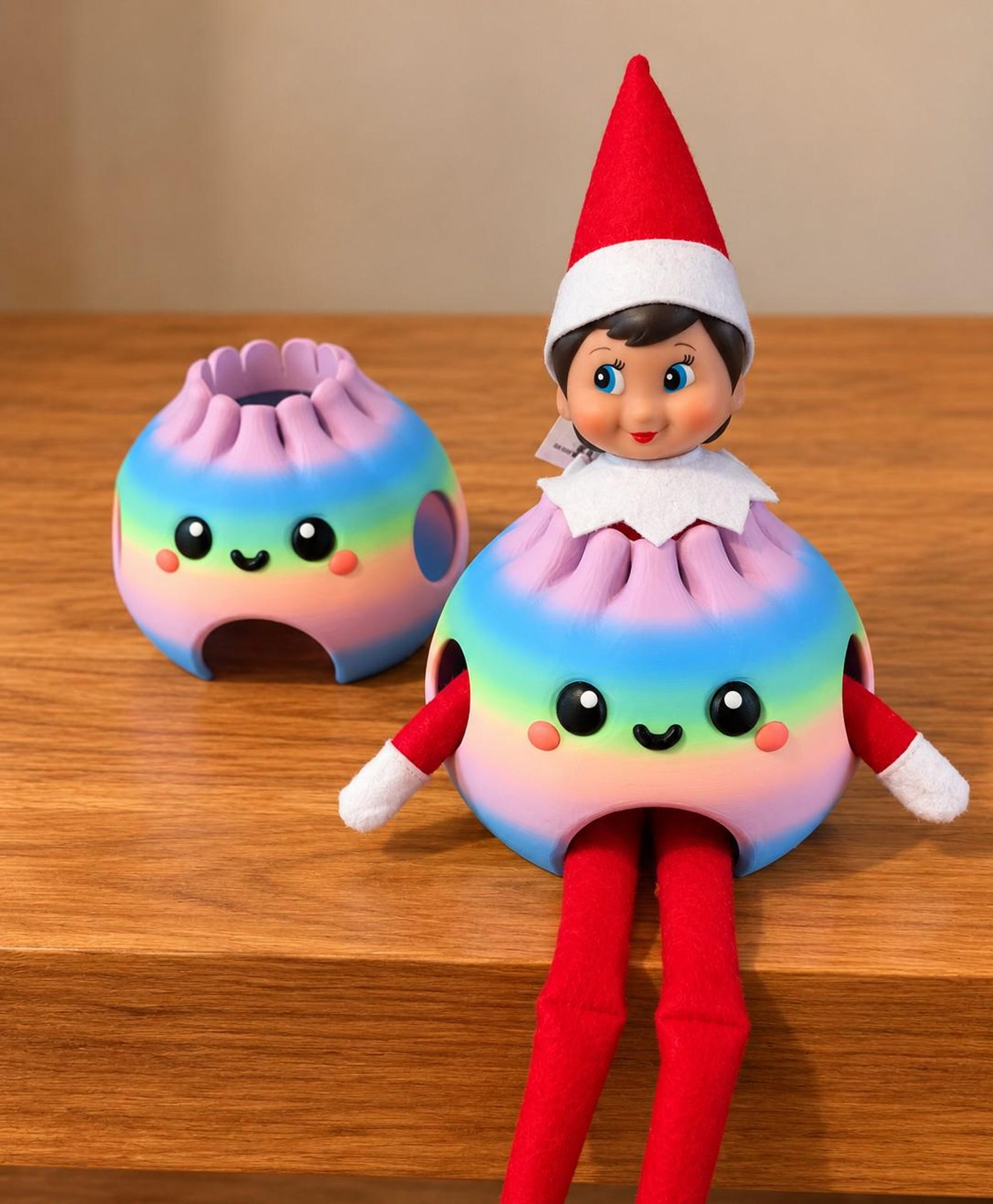 Materials: Plastic Gift wrapping available • • Current PRODUCTION Time: 3-4 Business days (M-F) PLUS 3-8 days for shipping within the US • •  Your elf just became the cutest little dumpling! 🥟🎄  Give your Christmas visitor a deliciously silly makeover w