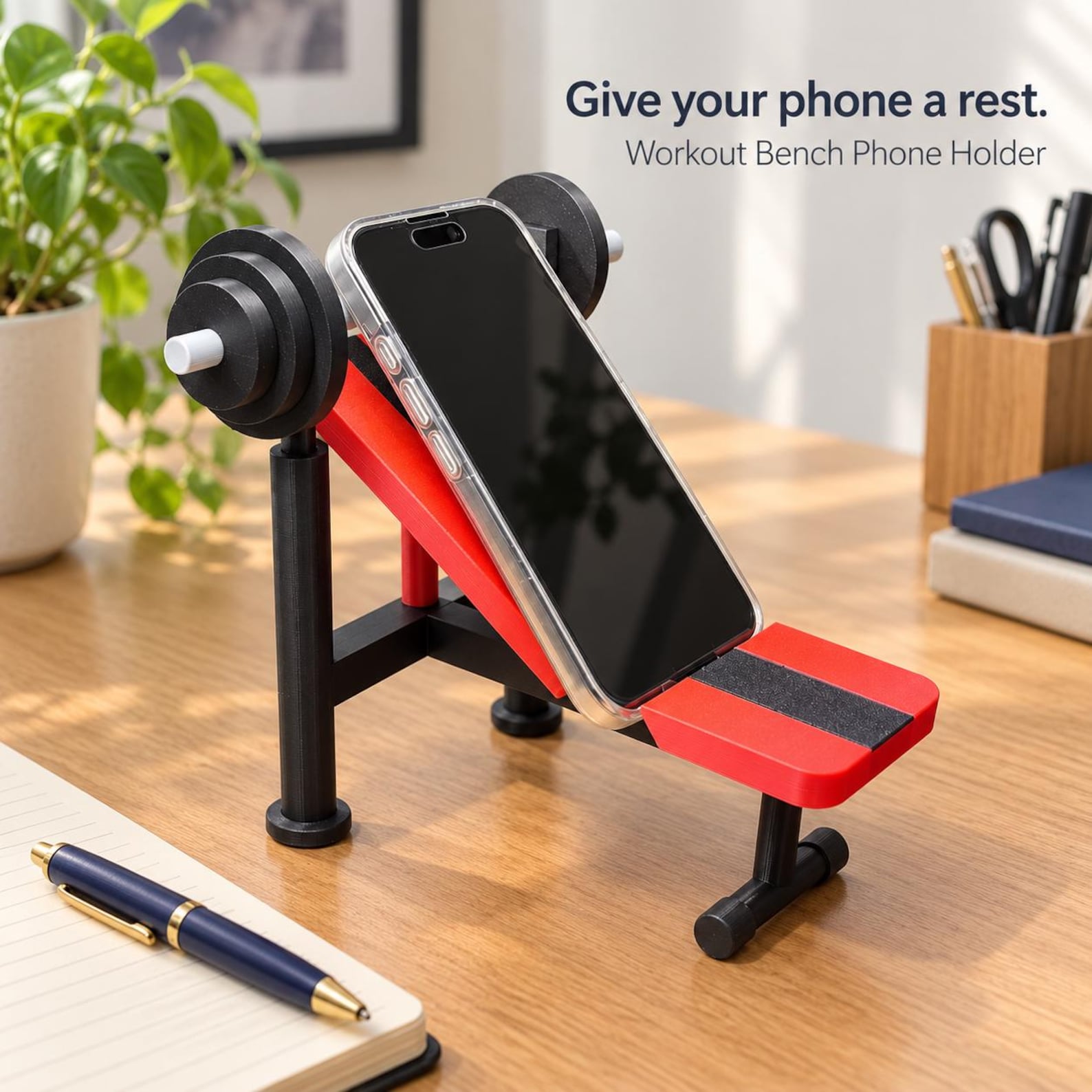 Personalized 3D Printed Workout Bench Phone Holder, Gym Lover Gift, Weight Bench Phone Stand, Fitness Desk Decor, Bodybuilder Gift, 3D Printed Gym Accessory