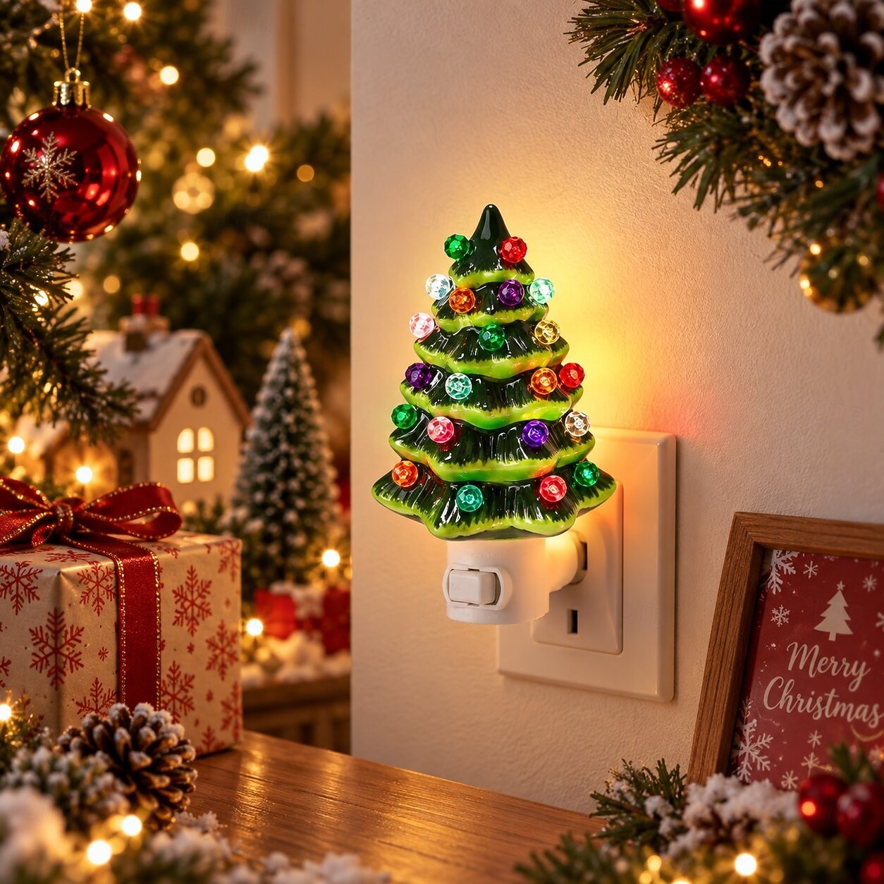 Resin Christmas Tree Night Light, Santa Elf Holiday Decor