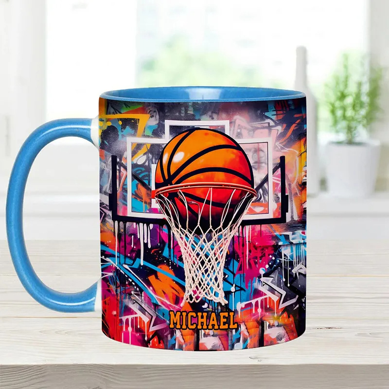 Personalized Basketball Mug with Custom Name and Graffiti Artwork for Basketball Enthusiast