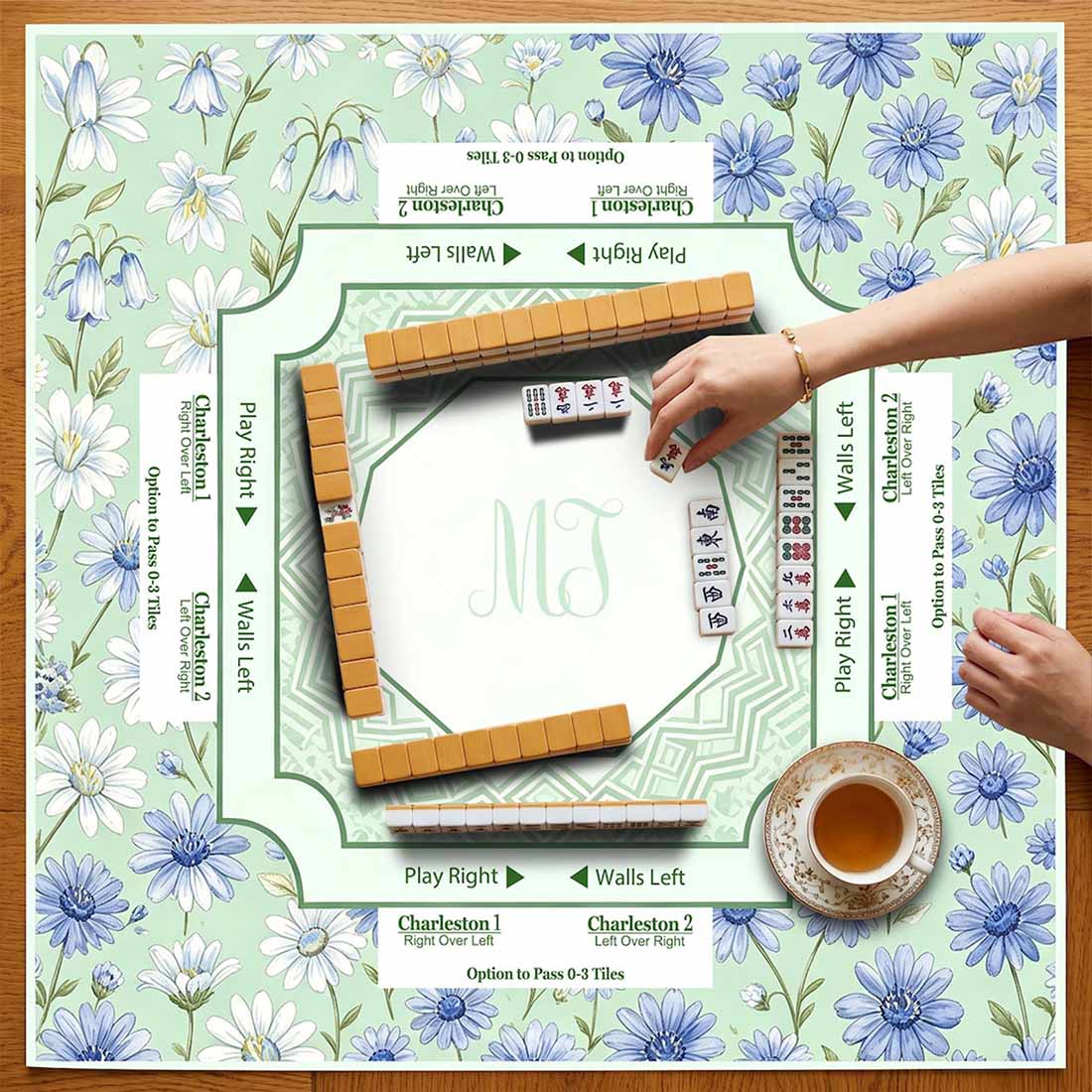 Mahjong Mats Green Pastel Floral Mahjong Mat Custom Daisy American Mahjong Table Cover Garden Mahjong Pad Mahjong Accessories