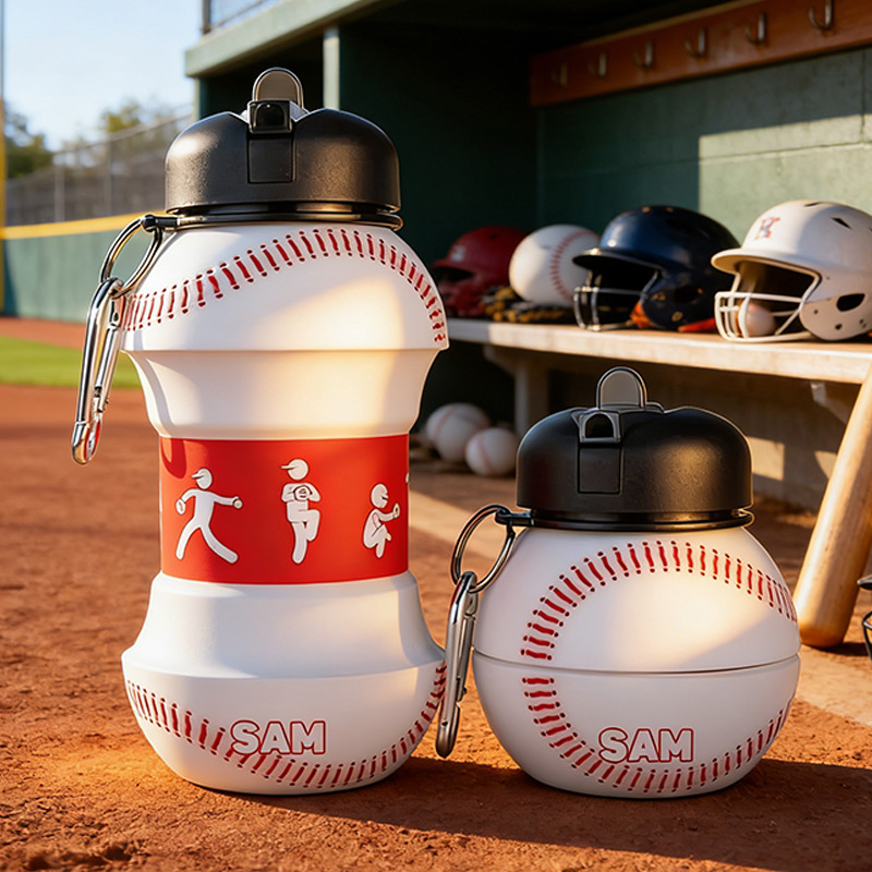 Personalized Foldable Baseball Water Cup Silicone Baseball Sports Water Bottle Custom Name Gift for Baseball Lovers
