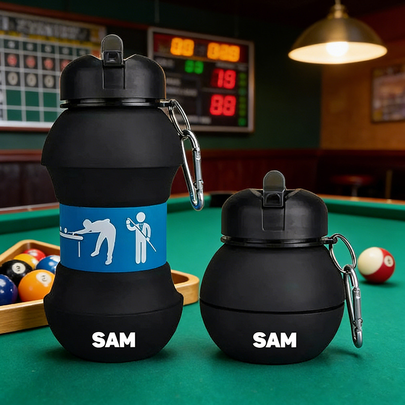 Personalized Foldable Clssic Billiards Water Cup Silicone Billiards Sports Water Bottle Custom Name Gift for Billiards Lovers
