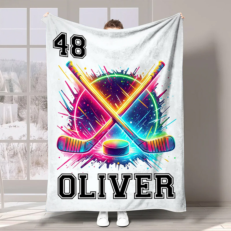 Personalized Hockey Blanket with Custom Name, Number, and Hockey Design