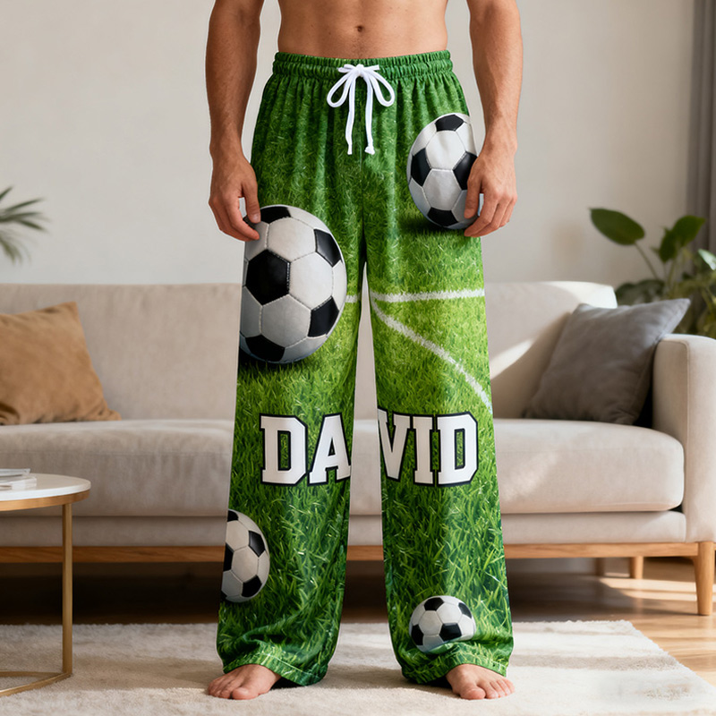 Personalized Soccer Pajama Pants with Custom Name and Field Design