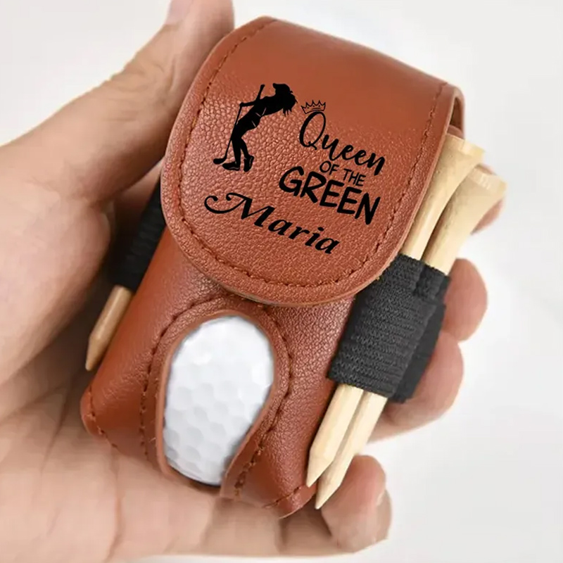 Personalized Leather Golf Ball Pouch with Custom Name and Fun Golf Themed Designs