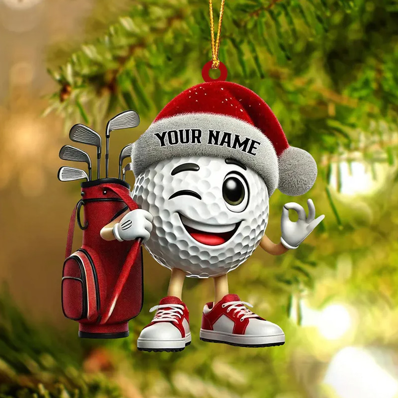Personalized 3D Acrylic Golf Christmas Ornament with Playful Character and Custom Name Design  