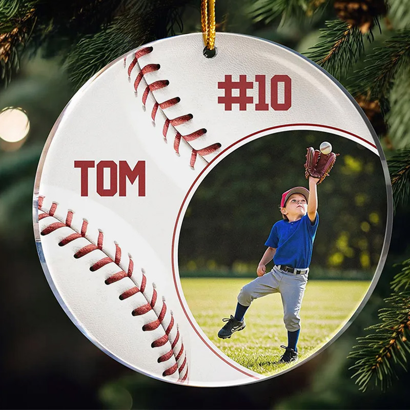 Personalized Baseball Christmas Ornament with Custom Name and Number  