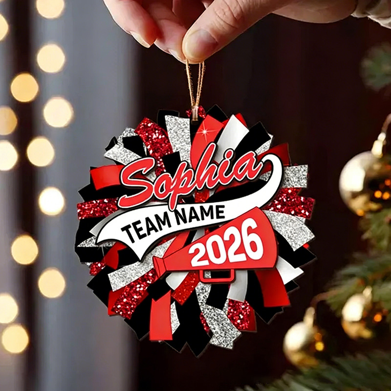 Personalized Acrylic Cheerleading Ornament with Custom Name, Team, and Year Design