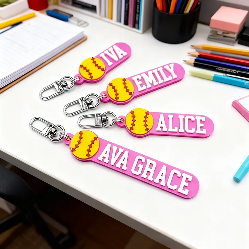 Personalized Softball Keychain with Custom Name and 3D Softball Design