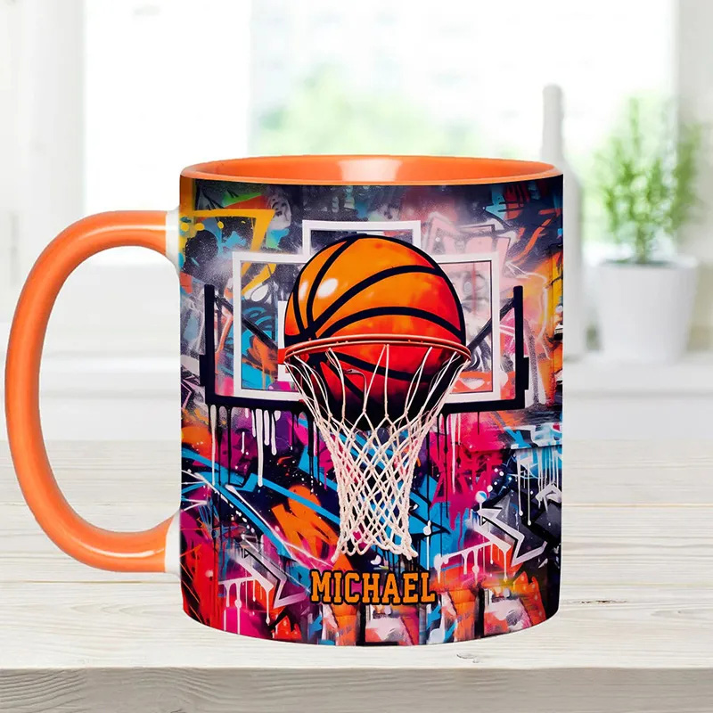 Personalized Basketball Mug with Custom Name and Graffiti Artwork for Basketball Enthusiast