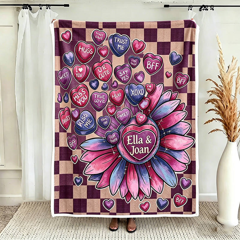 Personalized Couple Love Sunflower Throw Blanket with Names Valentine Gift Gift for Husband Gift For Wife