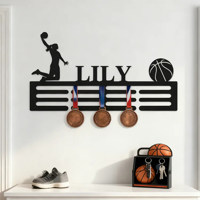 Personalized Basketball Medal Holder with Custom Name and Player Design