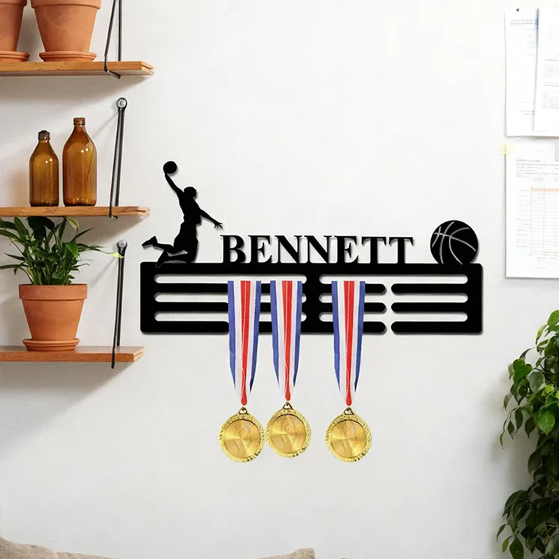 Personalized Basketball Medal Holder with Custom Name and Player Design
