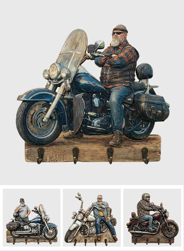 Personalized Photo Biker Wooden Key Holder, Custom Motorcycle Rider Wall Key Hook, Custom Photo Wall Decor, Unique Gift For Biker