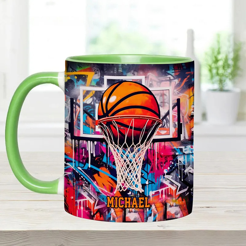 Personalized Basketball Mug with Custom Name and Graffiti Artwork for Basketball Enthusiast