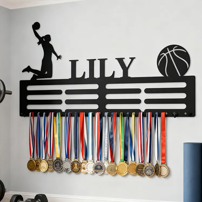 Personalized Basketball Medal Holder with Custom Name and Player Design