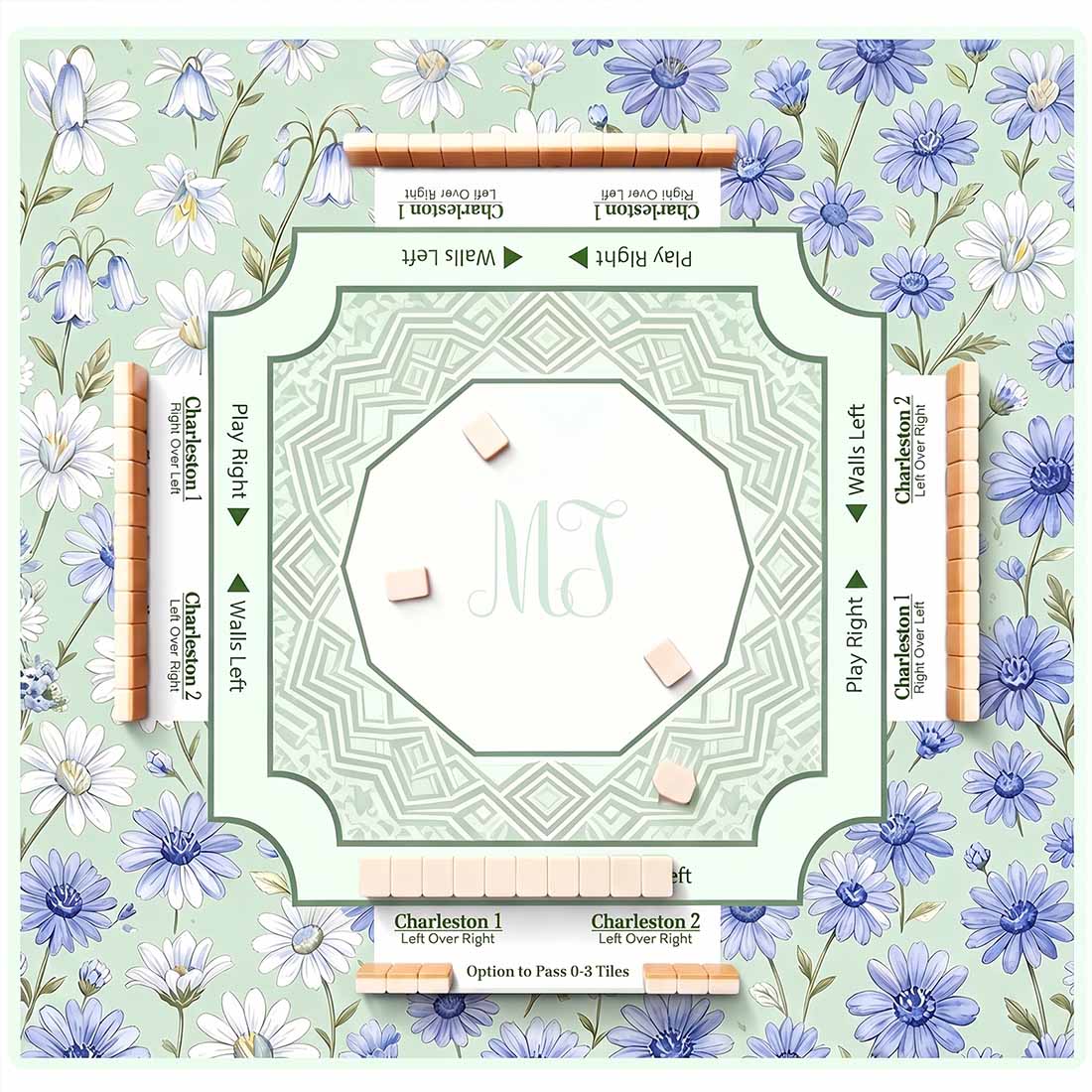 Mahjong Mats Green Pastel Floral Mahjong Mat Custom Daisy American Mahjong Table Cover Garden Mahjong Pad Mahjong Accessories