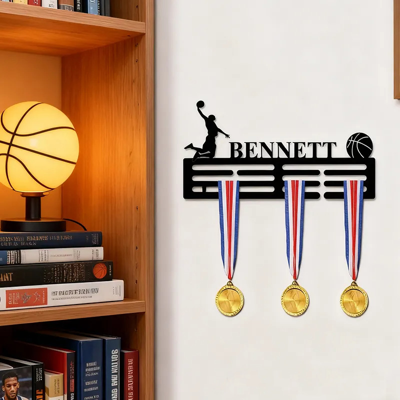 Personalized Basketball Medal Holder with Custom Name and Player Design