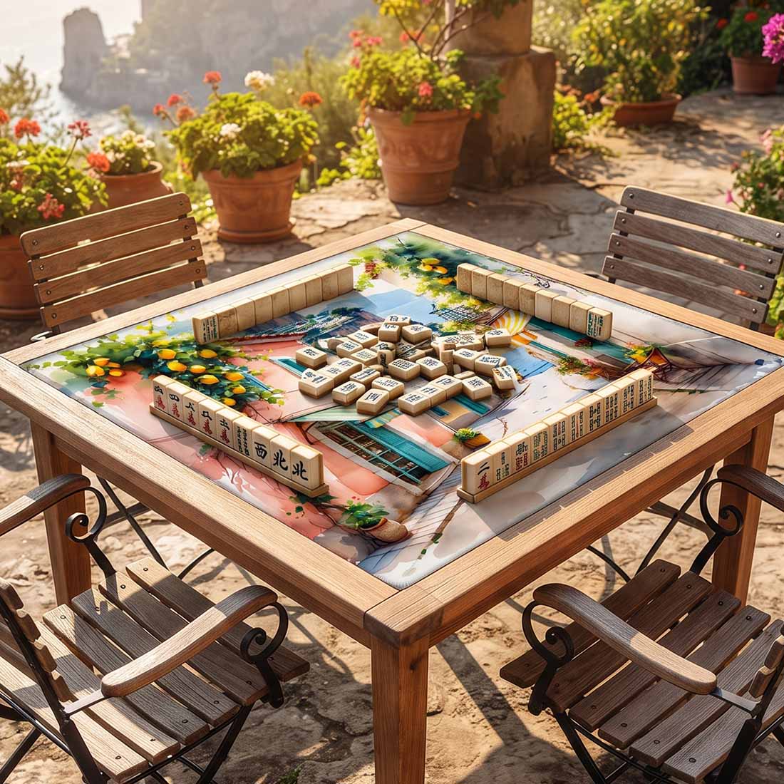 Italy Amalfi Coast Mahjong Table Mat Positano Village & Lemon Tree Art Beautiful Gift for Game Night Lovers