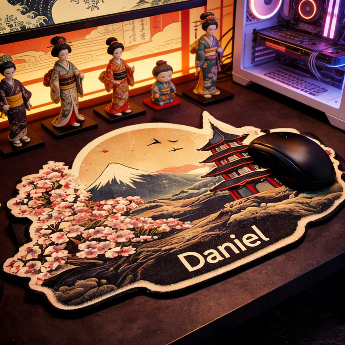 Personalized Custom Japanese Ukiyo-e Mount Fuji Mouse Pad Personalized Cherry Blossom Desk Mat Irregular Japan Travel Gamer Accessory