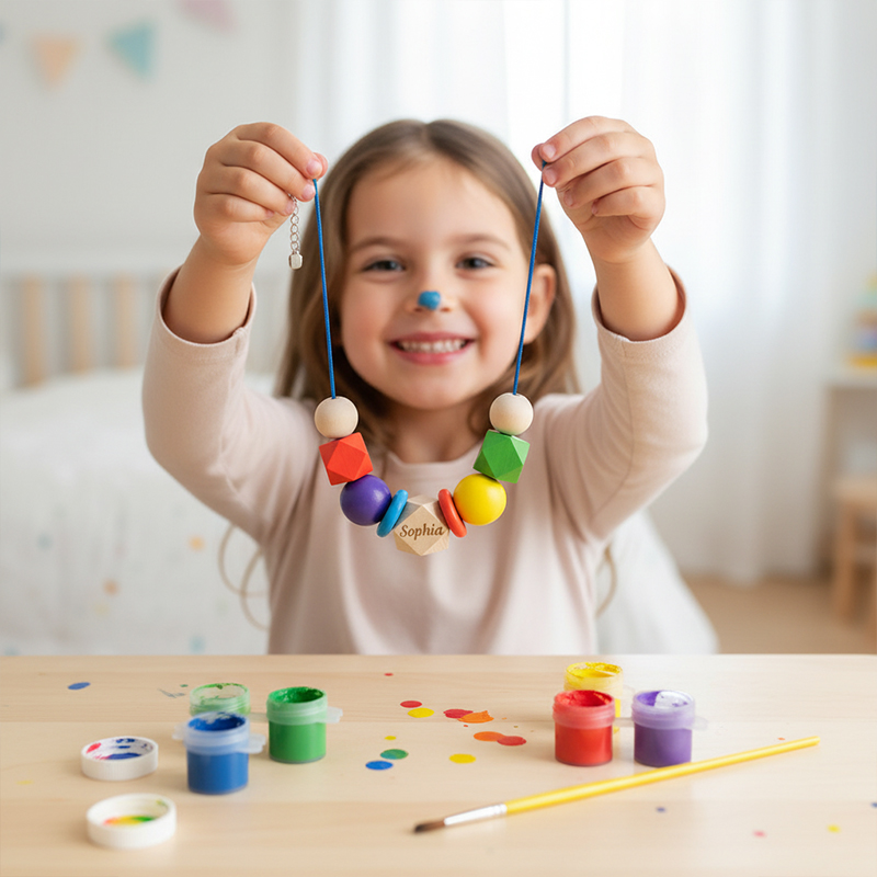 Personalized DIY Wooden Necklace Painting Kit for Kids Custom Name Necklace for Children Creative Craft for Ages 3+ Princess Jewelry DIY Craft