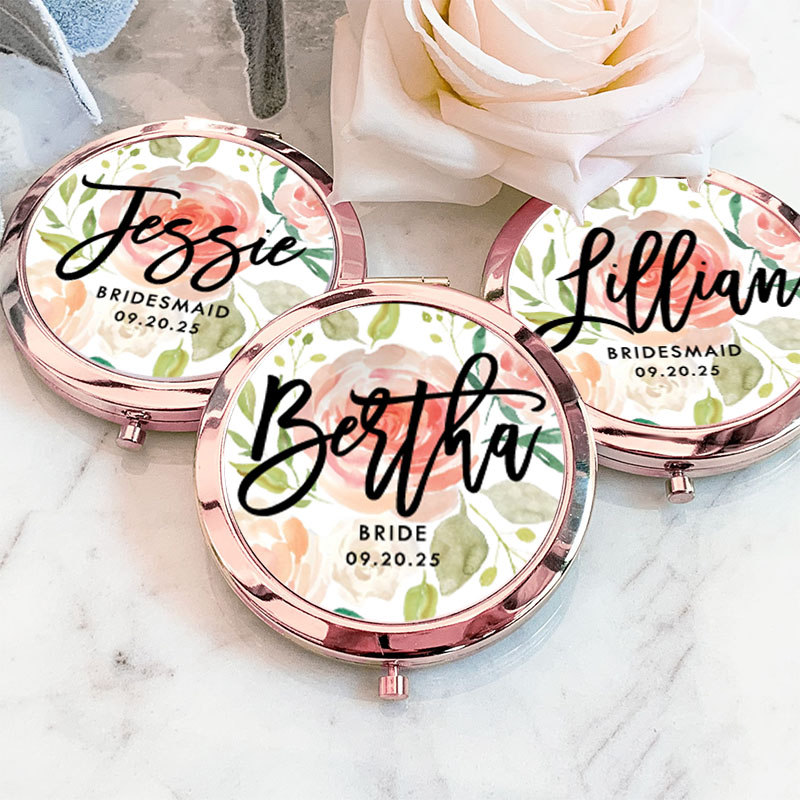 Personalized Bridesmaid Floral Mirror with Name Custom Bride Name Compact Mirror Bachelorette Party Mirror Bridesmaid Proposal Bridal Shower Gift
