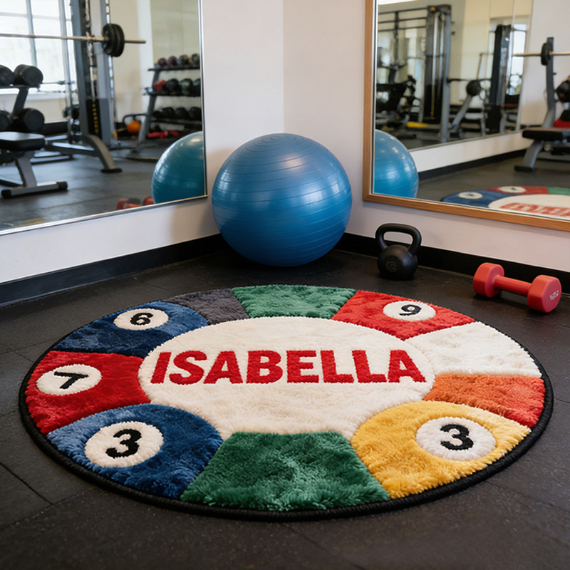 Personalized Pool Ball Rug with Custom Name and Vibrant Colors for Billiard Fans