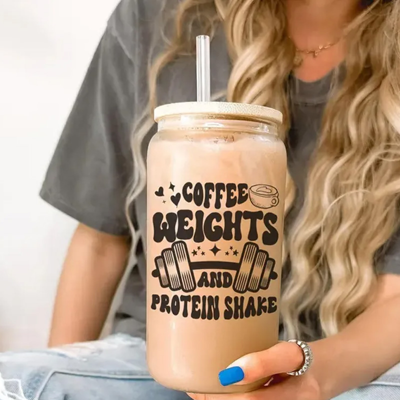 Personalized Gym Water Glasses Gym Lover Cup Beer Can Glass with lid straw Workout Iced Coffee Gift for Gym Girl