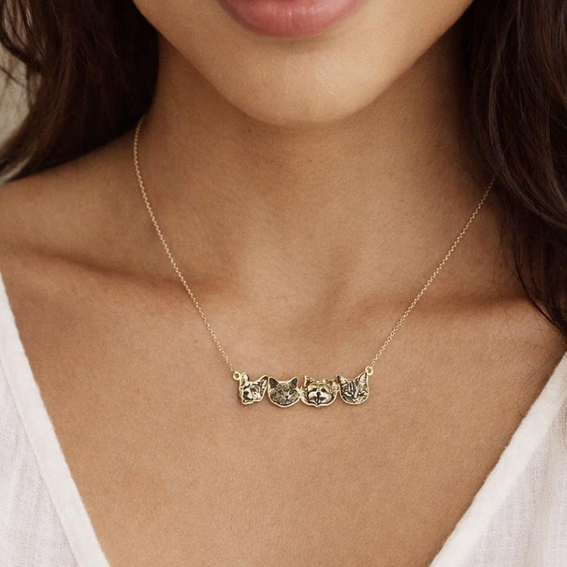 Personalized Engraved Pet Face Photo Portrait Necklace With Custom Photo for Memorial Gift, Couple Jewelry