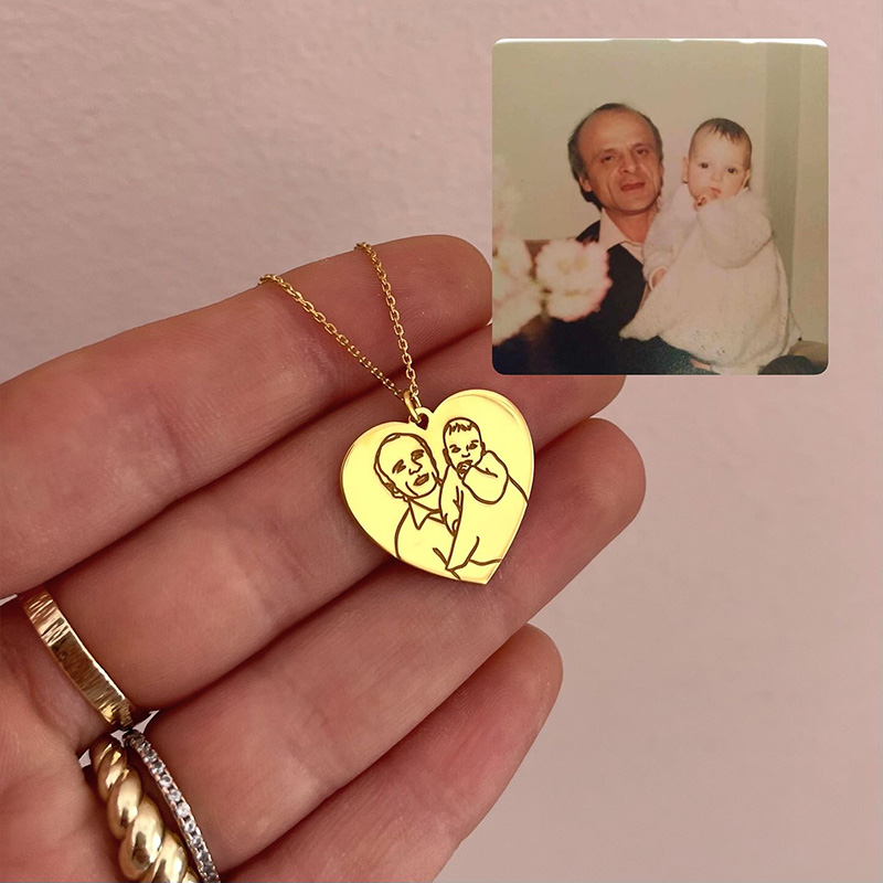 Personalized Engraved Famliy Face Photo Heart Design Portrait Necklace With Custom Photo for Memorial Gift, Mother's Day Jewelry