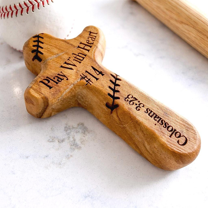 Baseball Pocket Cross Personalized Teen Easter Basket Stuffer for Boy Baseball Wooden Pocket Cross Christian Athlete Easter Gift for Godson