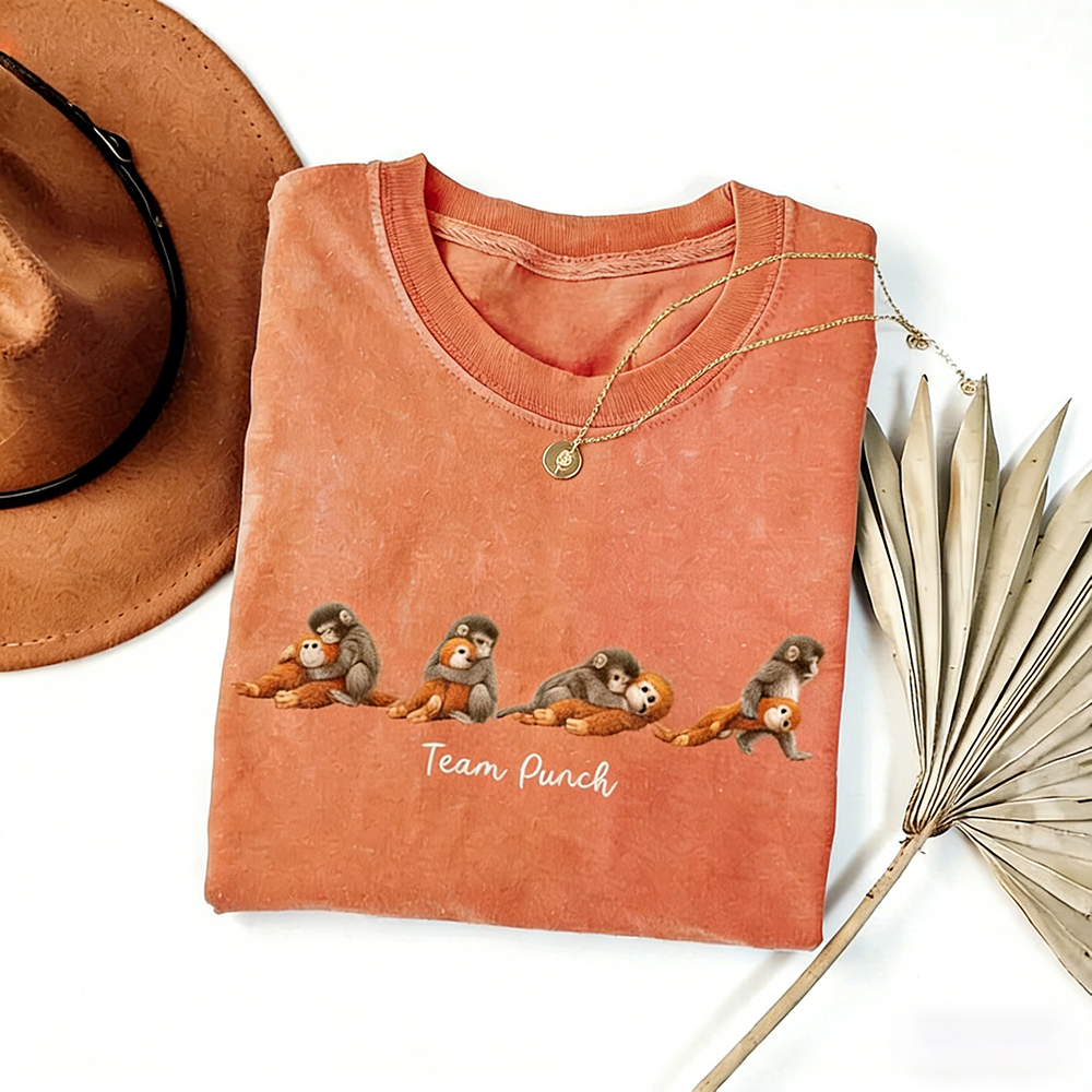 Team Cute Baby Monkey T Shirt Adorable Monkey with Plush Toy Design Emotional Support Gift for Animal Lovers Mothers Day Shirt