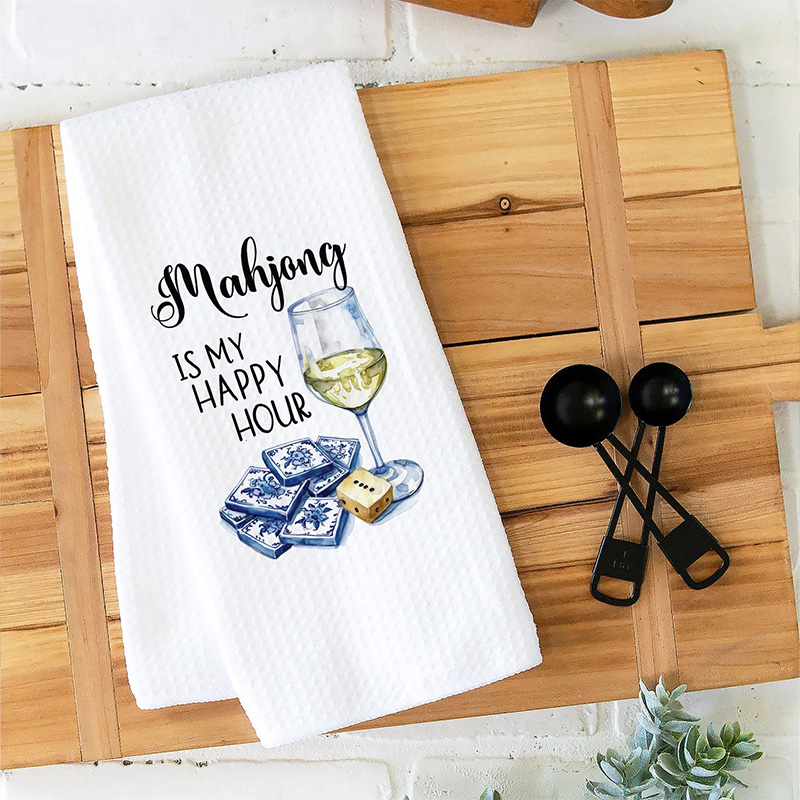 Personalized Mahjong Waffle Weave Towel Mahjongg themed Towel Mahjong-themed Gift for Kitchen Mahjong Party Gift