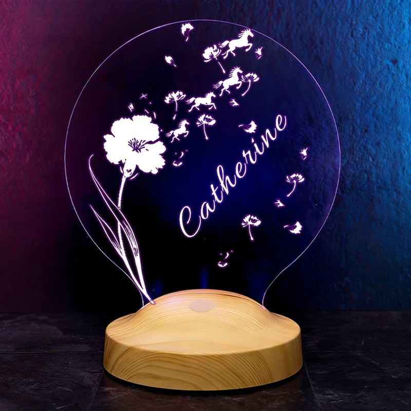 Personalized Flying Birth Month Flower Horse LED Night Light Horse Gifts for Riding Lovers and Equestrian Lovers 