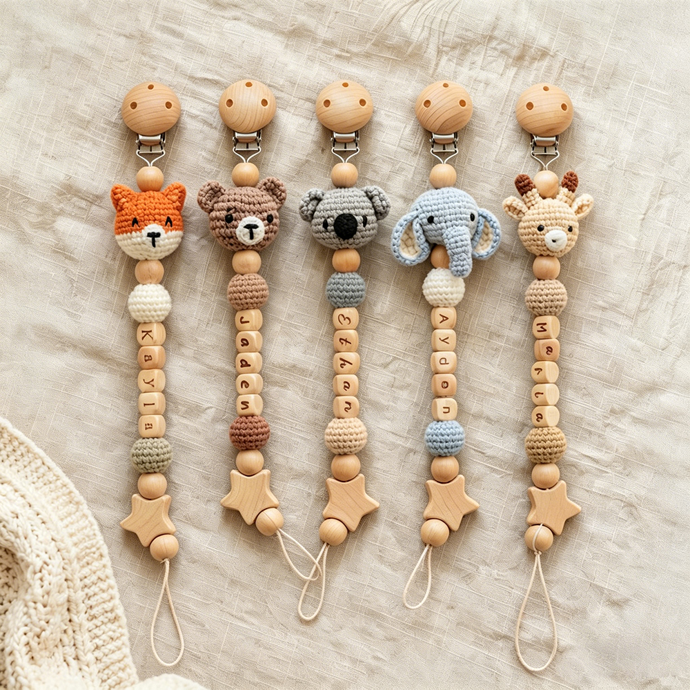 Personalized Crochet Pacifier Clip Custom Name Baby Pacifier Holder Neutral Boho Baby Accessory Newborn Gift Baby Shower Present