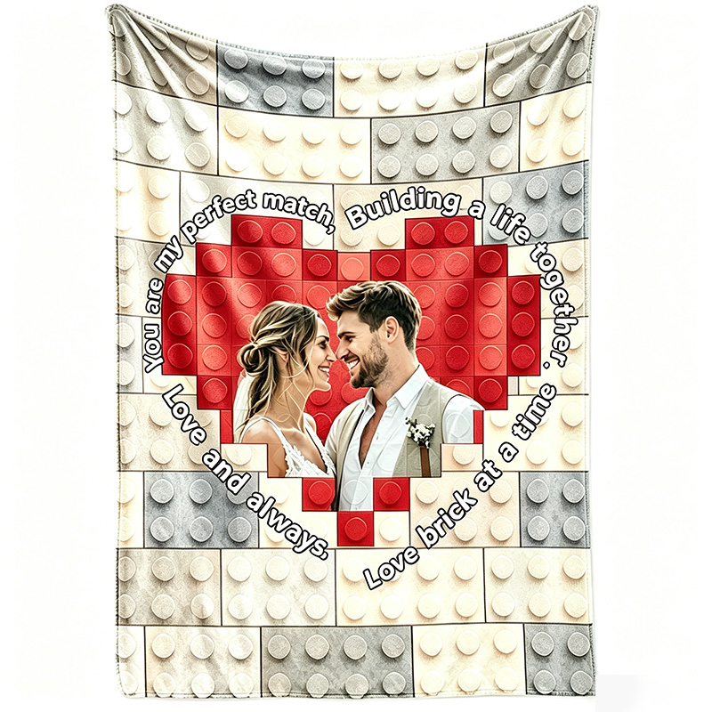 Personalized Couple Building Block Blanket Couple Photo Blanket Custom Name Throw Blanket