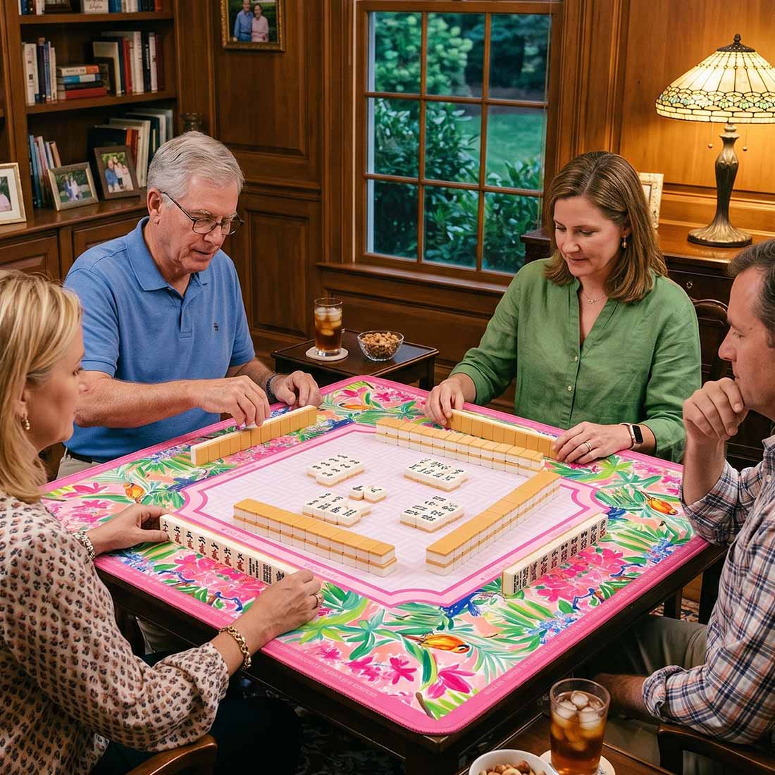 Mahjong Mat Chinoiserie Song Bird Neoprene Instructional Table Mat  Smooth Top Premium Thickness Gift